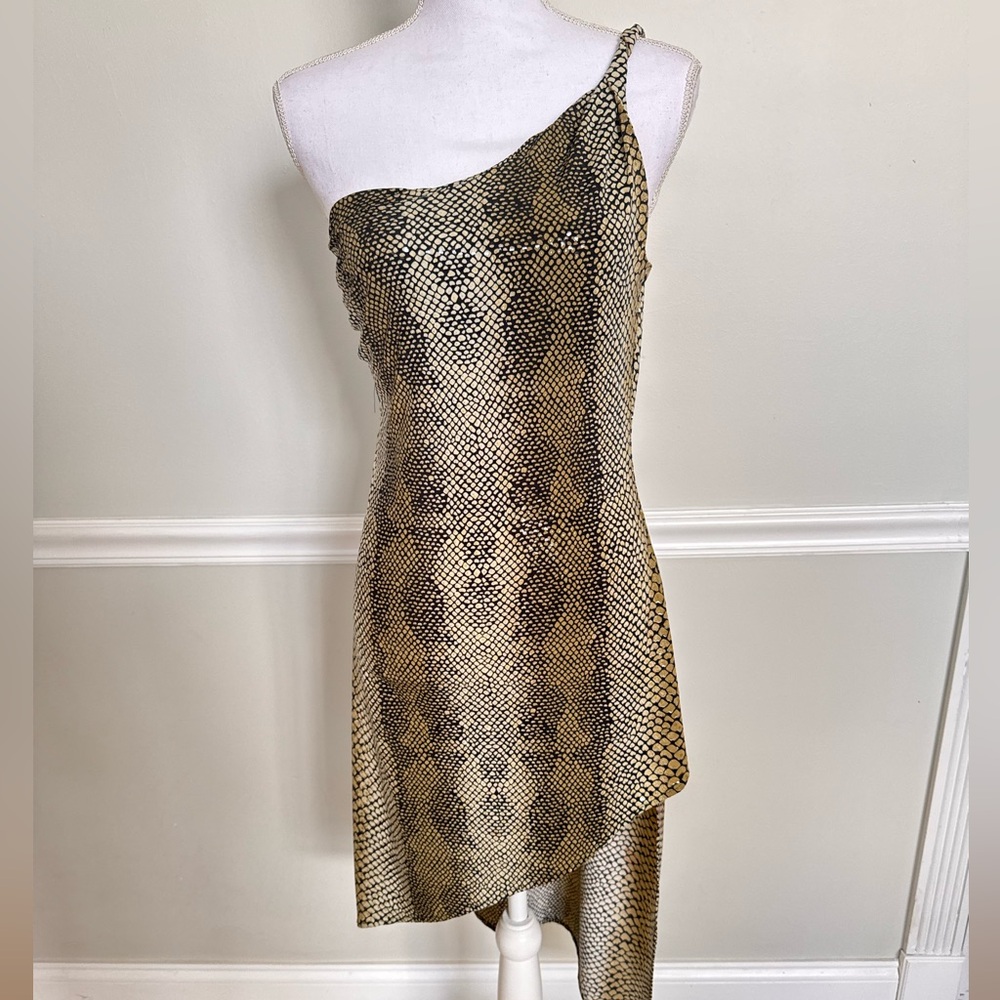 One-Shoulder Snake Print Dress